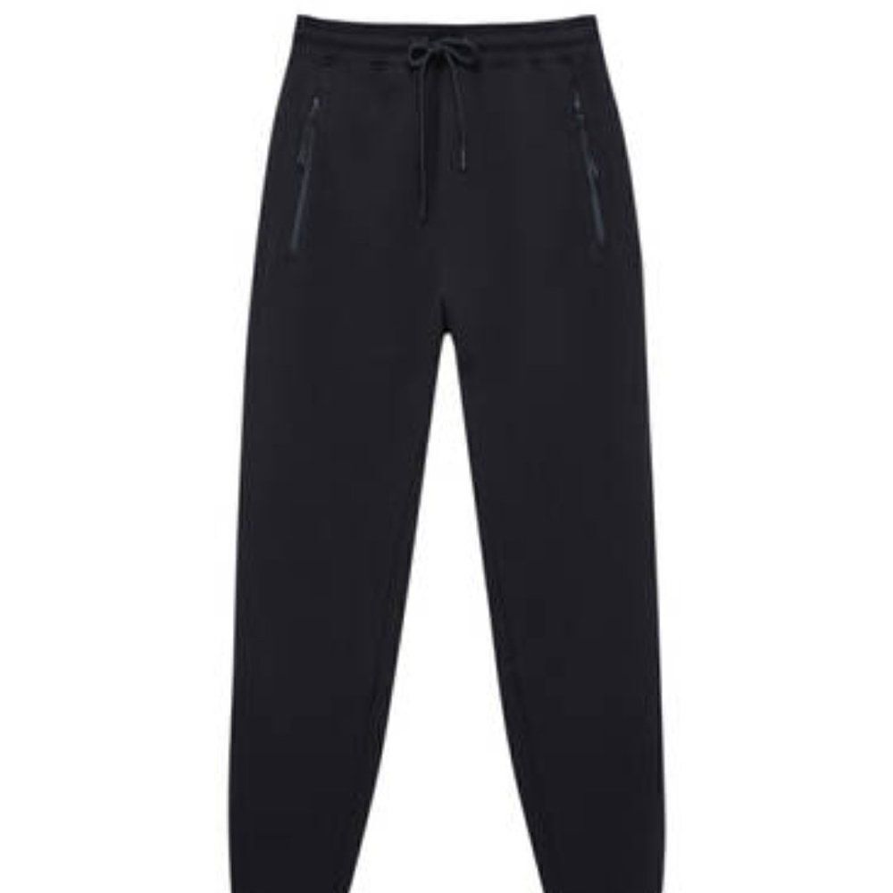 Pull & Bear Black Sweatpants with Pockets Elastic Tie Waist in Size Large